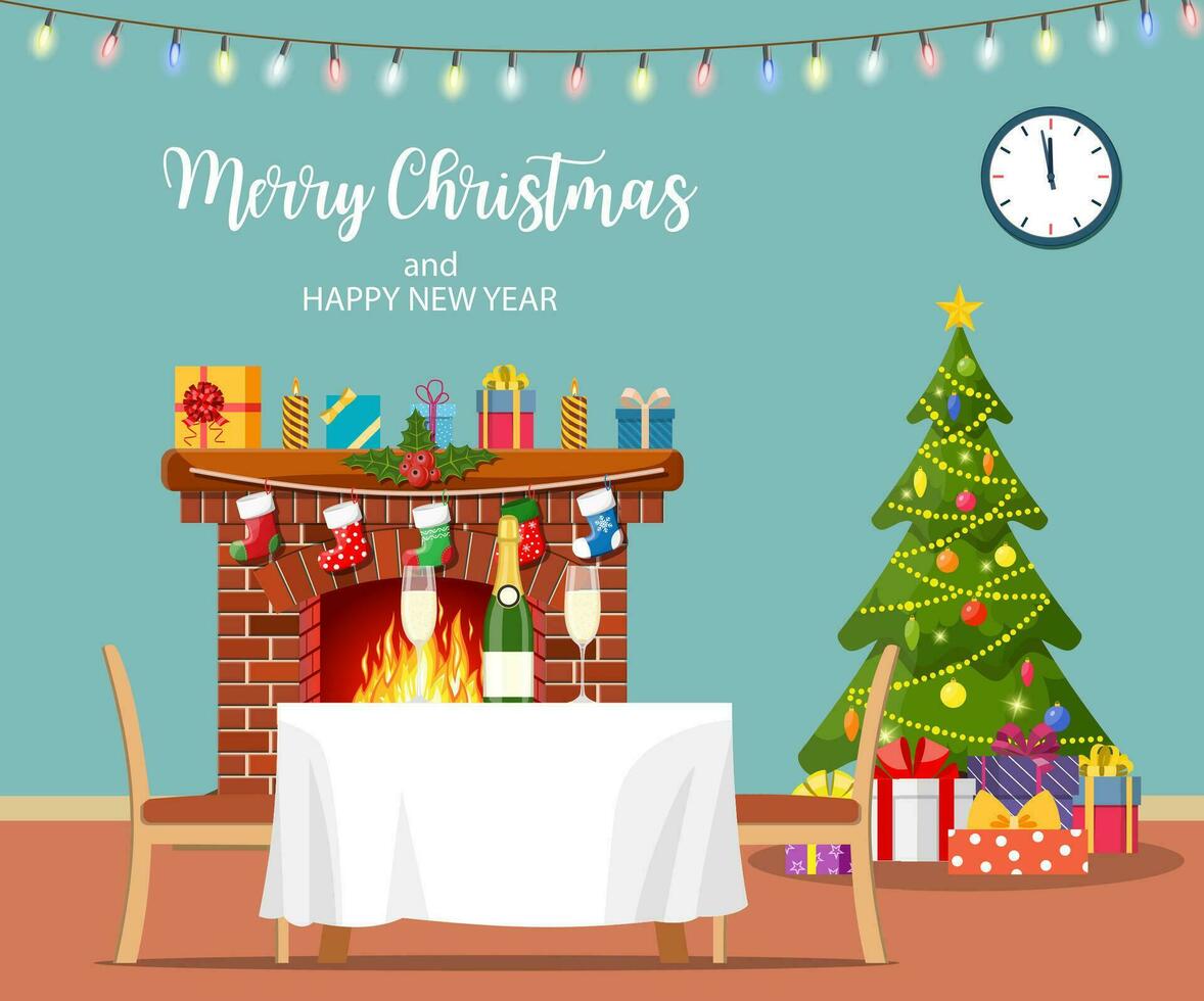 Christmas room interior. vector