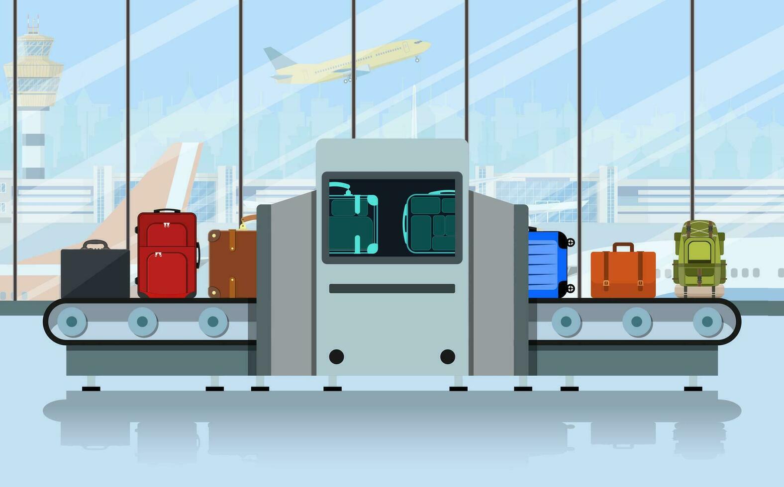 Airport conveyor belt with passenger luggage vector