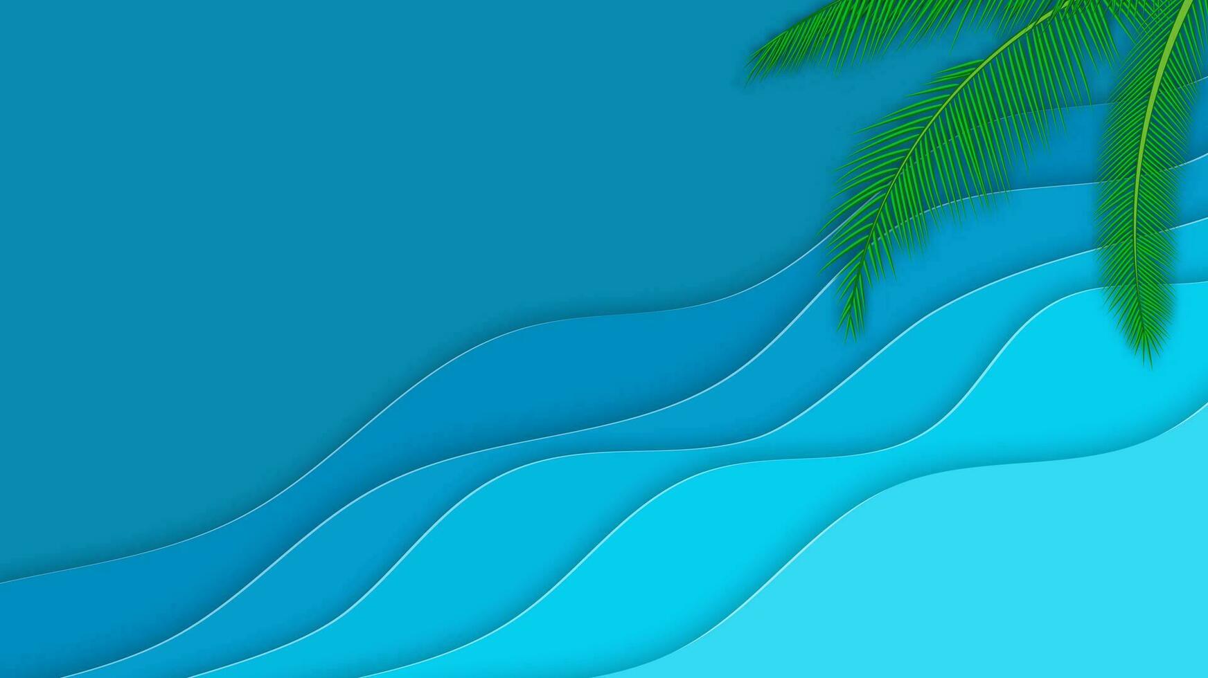 Top view of sea with sea wave and tropical leaves for summer concept. paper cut and craft style. vector, illustration. vector