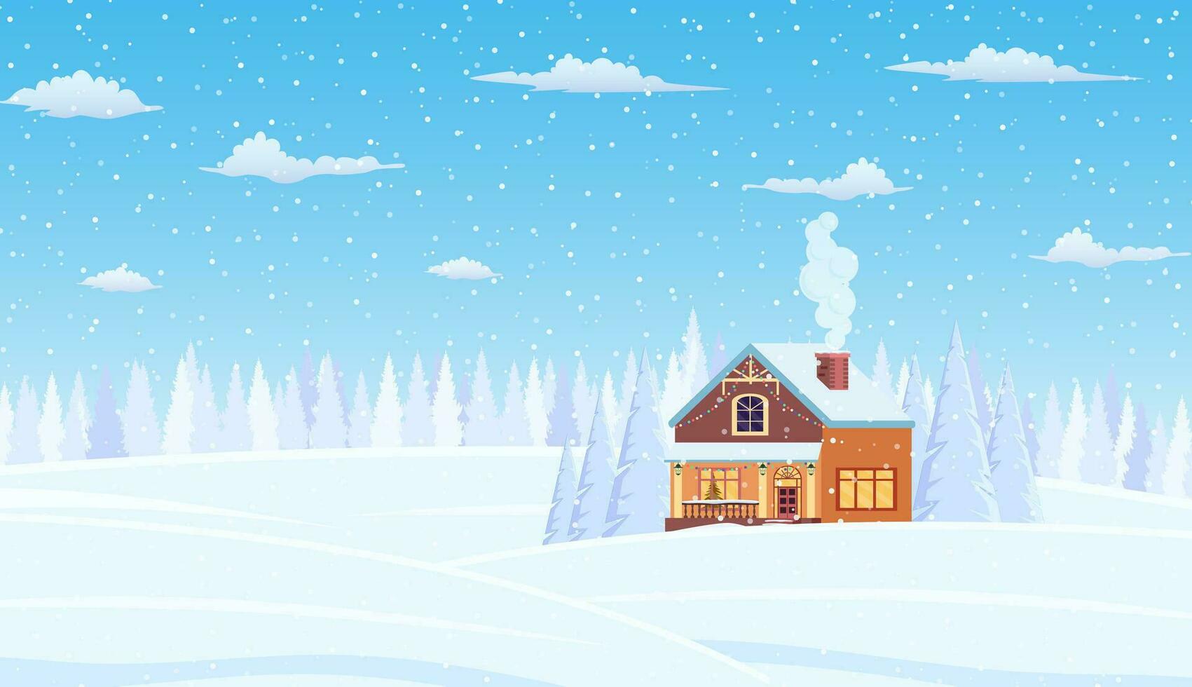 Navidad paisaje antecedentes con nieve y árbol. alegre Navidad día festivo. nuevo año y Navidad celebracion. vector ilustración en plano estilo