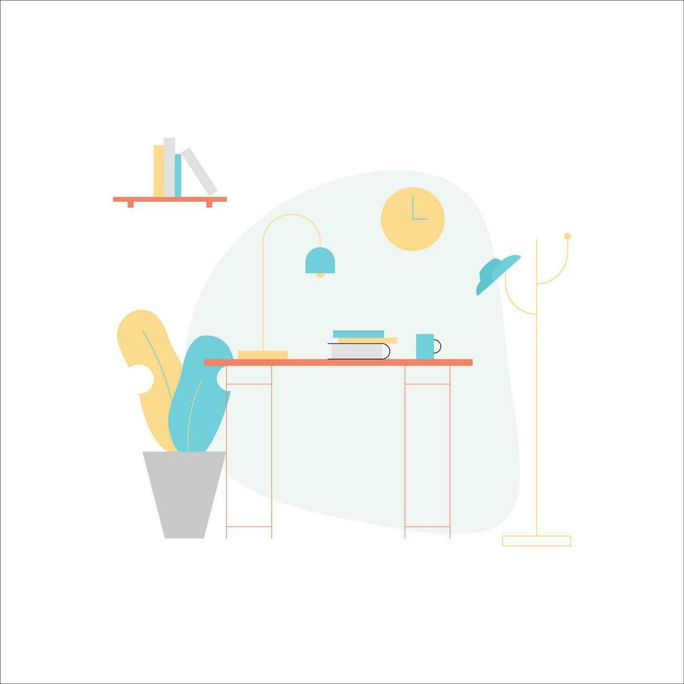 plano diseño vector ilustración de hogar oficina interior. mueble y equipo en moderno plano estilo.