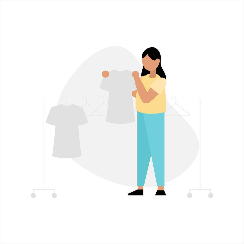 Woman choosing clothes. Vector illustration in flat design style. Woman choosing clothes.