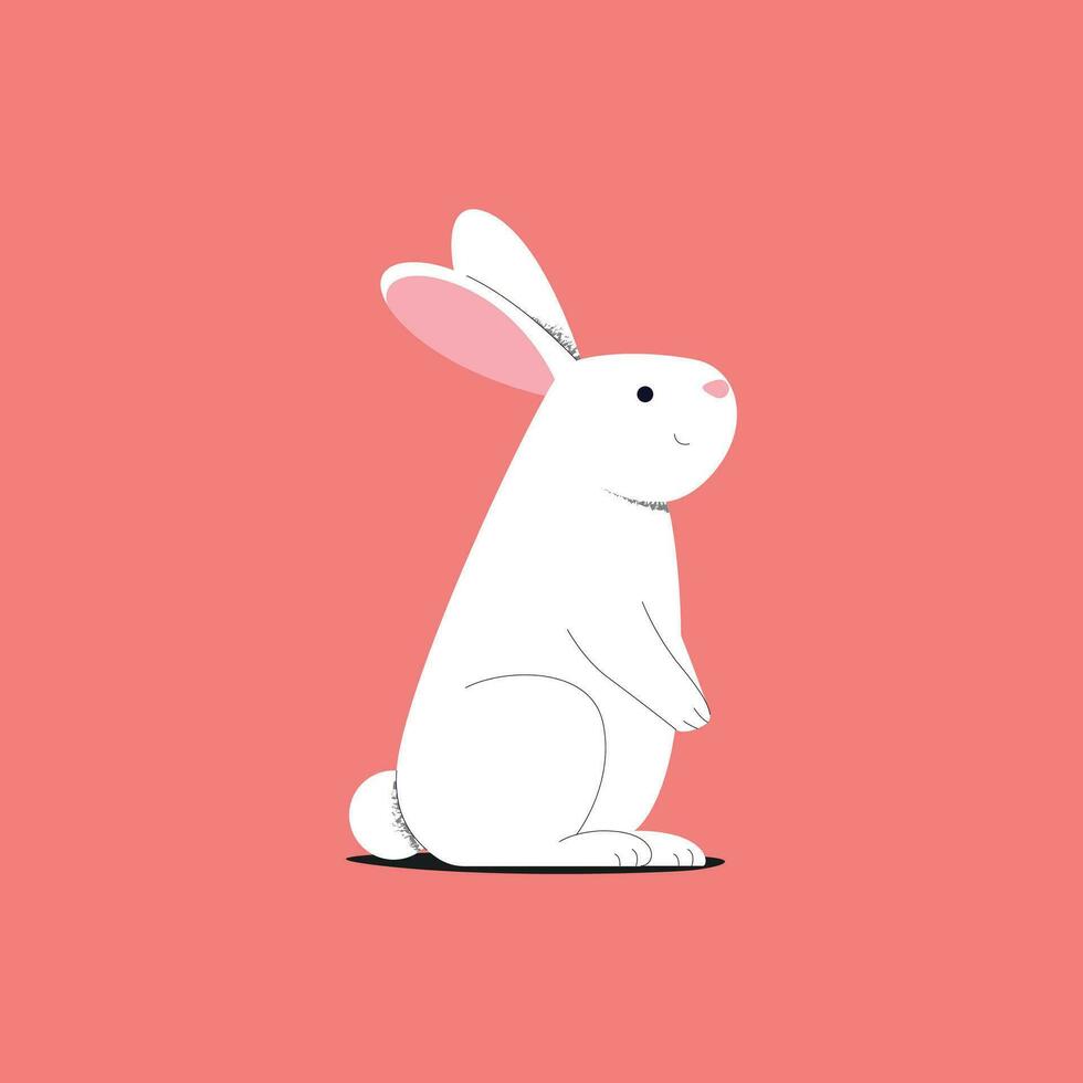 Cute white rabbit on pink background. Vector illustration for your design