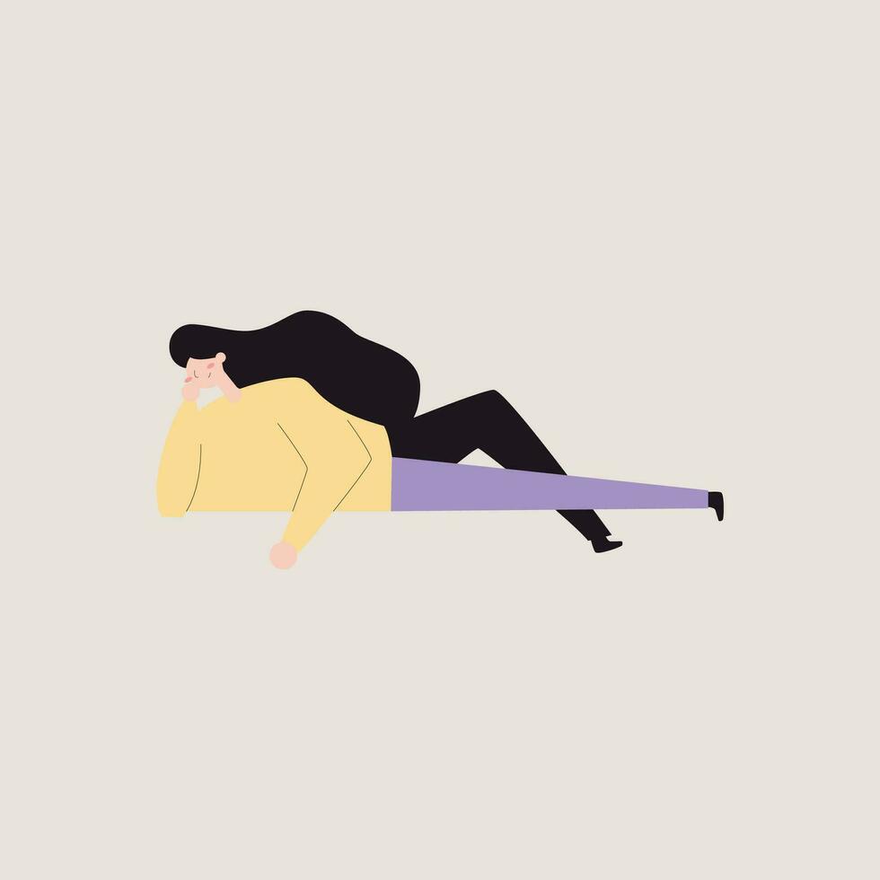 mujer dormido en el piso. vector ilustración en un plano estilo.