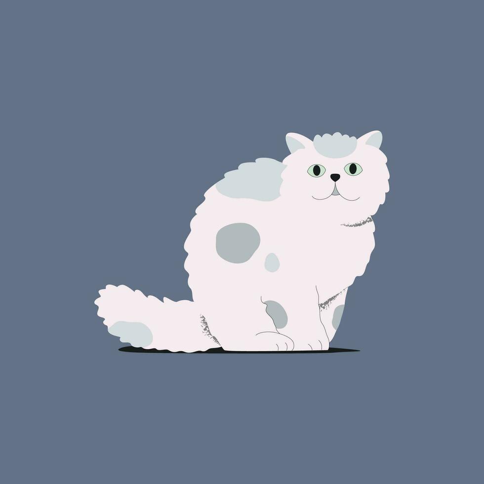 Cute white cat on a blue background. Vector illustration in flat style.