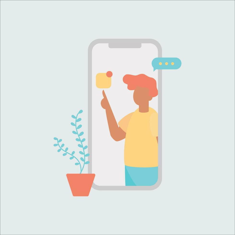 Man taking selfie with smartphone. Vector illustration in trendy flat style.