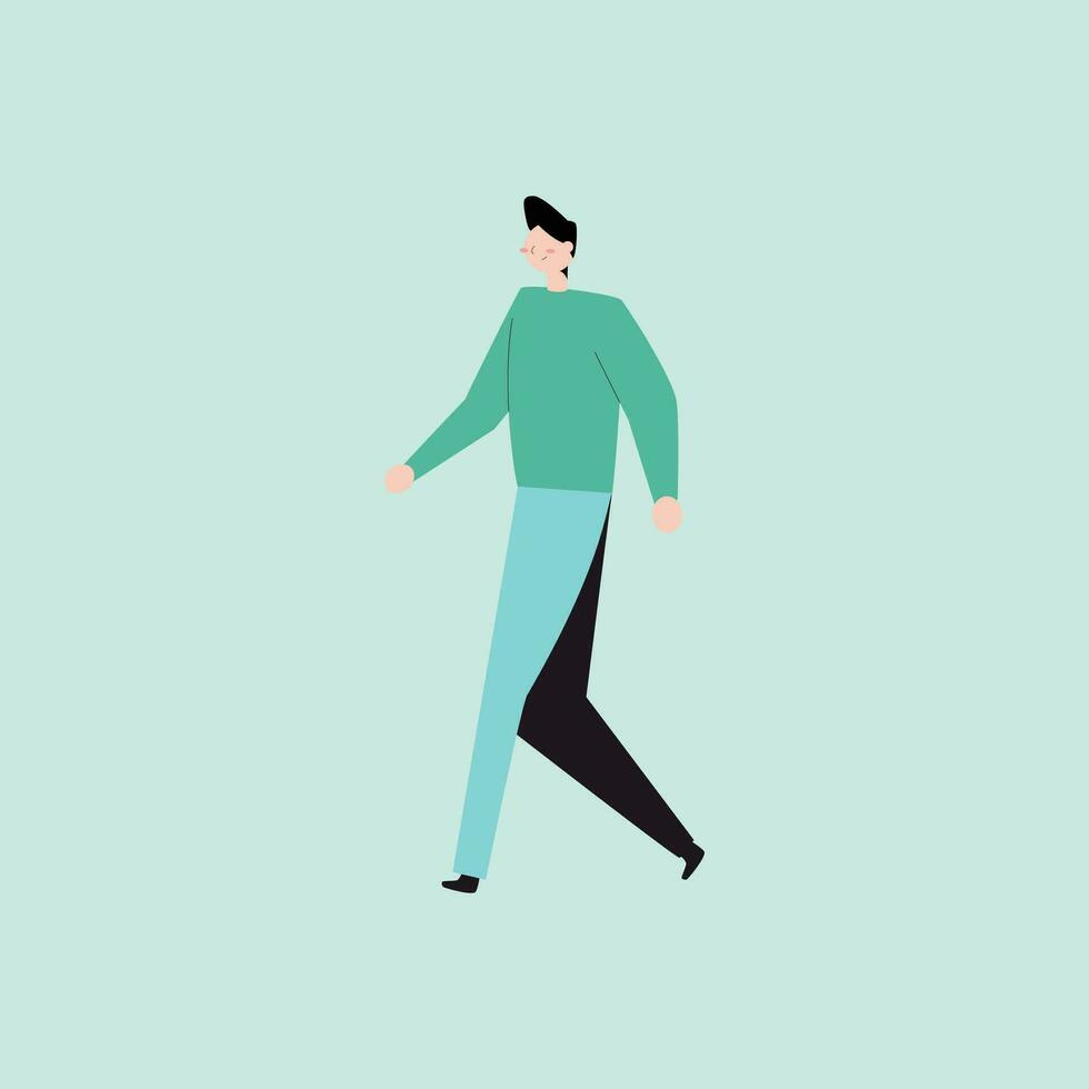 Vector illustration of a man walking. Flat style. Isolated on blue background.