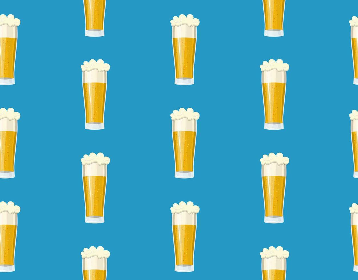 Seamless pattern mug of beer. Bar card. Alcohol party background. Pint beer. Beer poster. Vector illustration in flat style