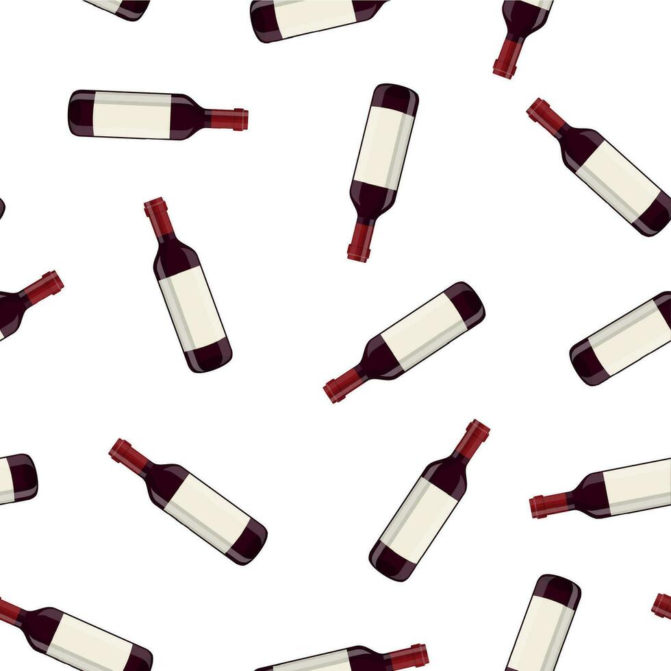 bottle of wine isolated on white background. Seamless Repeat Pattern Background. Vector illustration in flat style For web, info graphics.