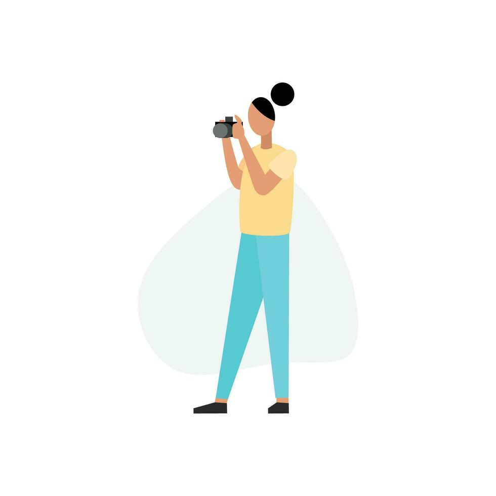 Photographer woman with camera icon in flat color style. Professional photographer vector