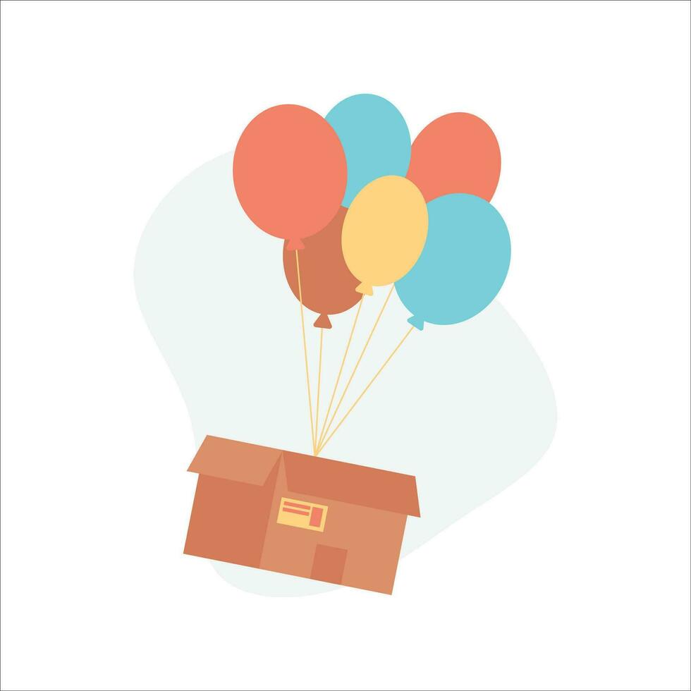 caja con globos entrega Servicio concepto. vector ilustración en plano estilo