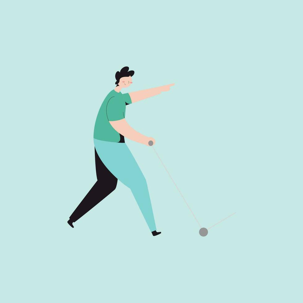 hombre jugando troley plano vector ilustración. hombre jugando golf.