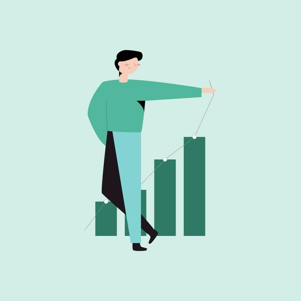 Businessman with growth graph. Vector illustration in a flat style.