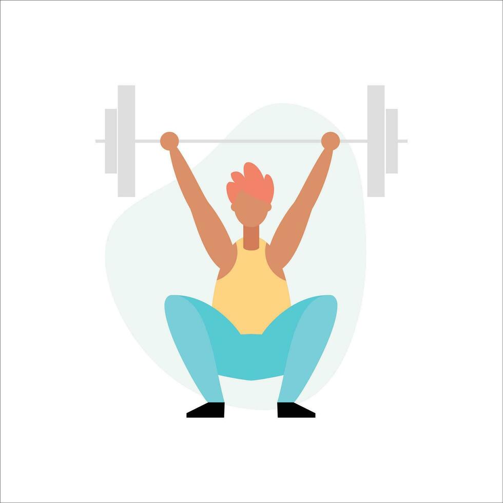 Fitness woman working out with dumbbells. Flat vector illustration