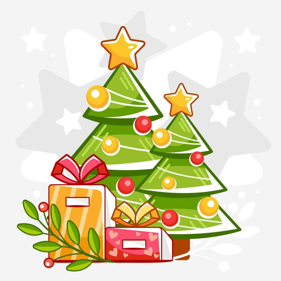 vector Navidad composición de Navidad arboles y regalos en un linda dibujos animados estilo.