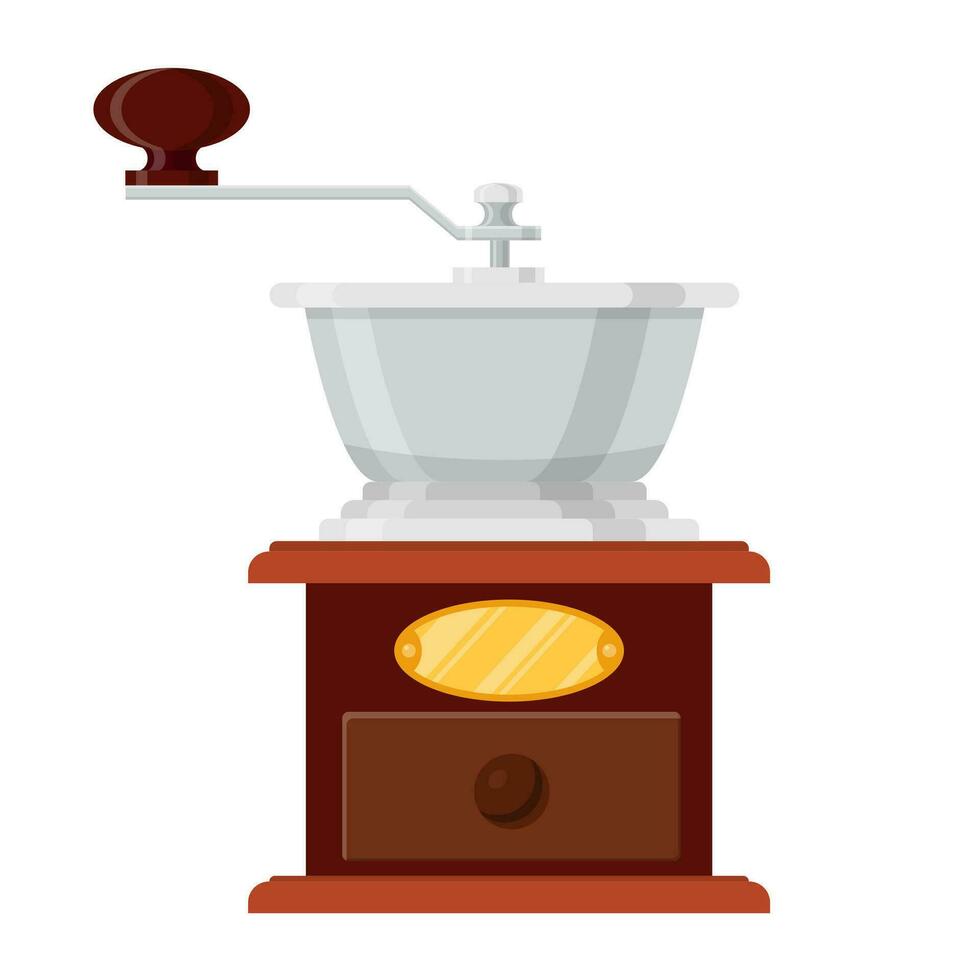 classic coffee grinder in wooden case icon isolated on white background. Vector illustration in flat style.