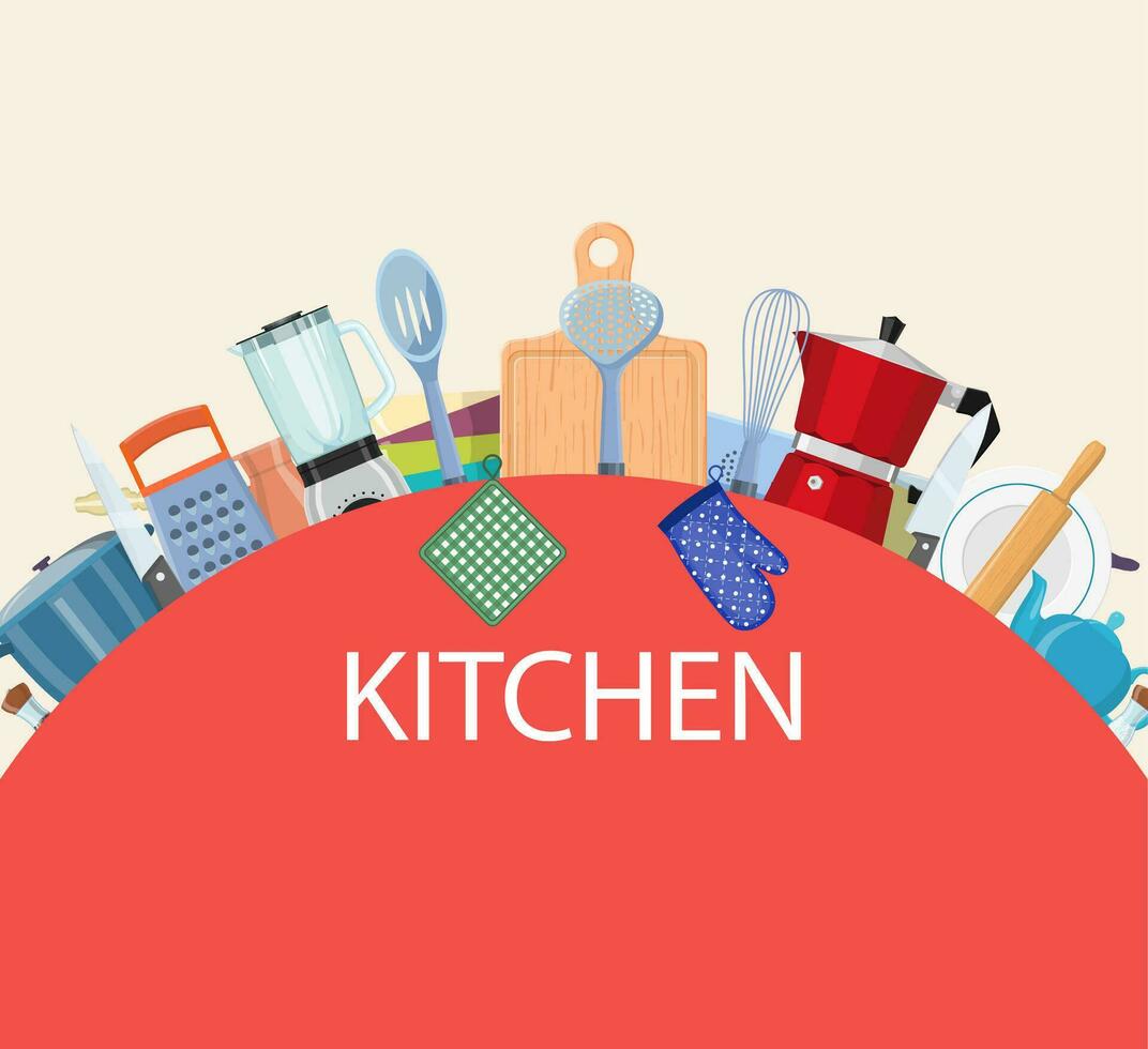 kitchen concept for web design. Kitchen supplies set. restaurant menu, Kitchenware elements. Vector illustration in flat style.