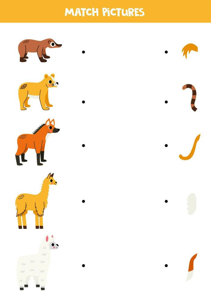 Match parts of cartoon cute South American animals. Logical game for children. vector