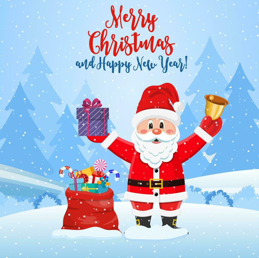 Christmas background. Santa claus with bag gifts vector