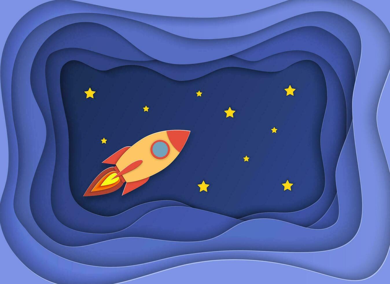 Rocket for startup business project. Paper cut startup poster template with space rocket. Concept business idea, startup, exploration. flyers, banners, posters and templates design. vector