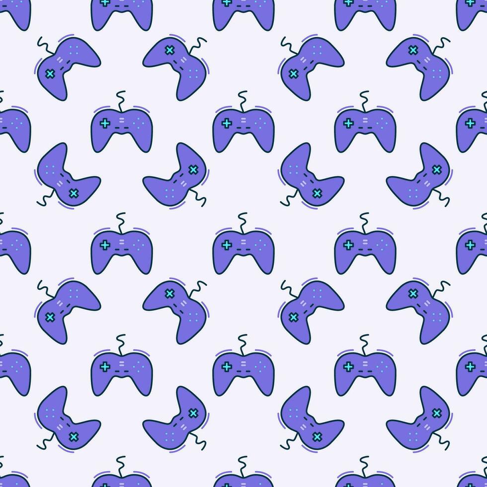 PC Game Controller with Wire vector Gamepad colored modern seamless pattern