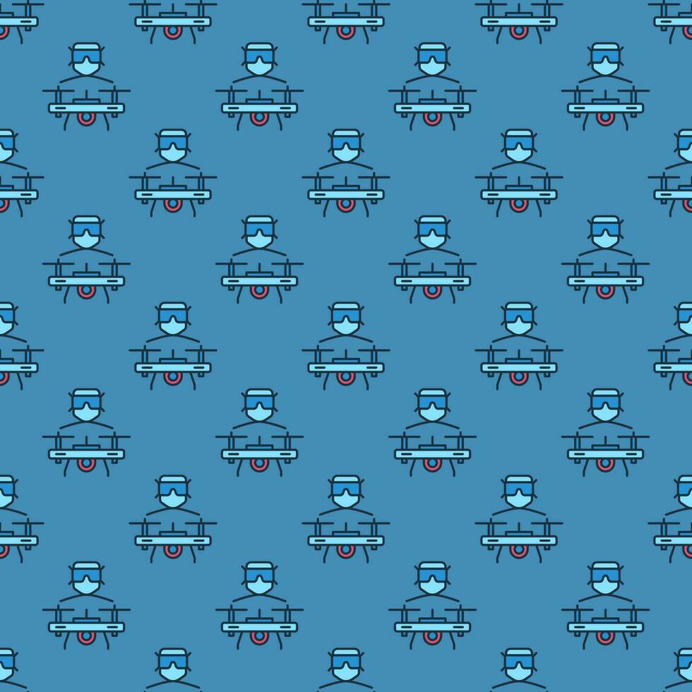 FPV Drone with Man vector concept blue creative seamless pattern
