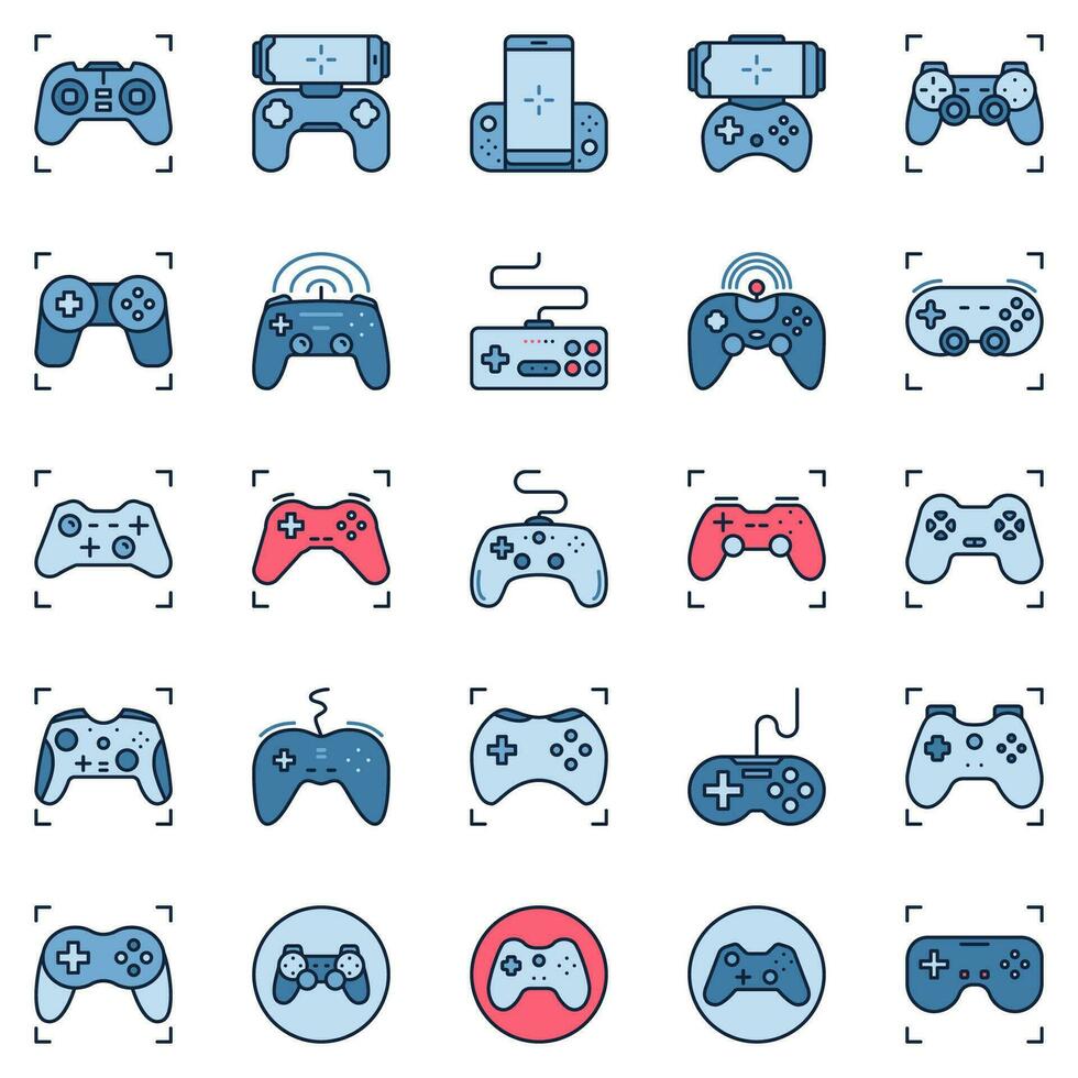 gamepad de colores íconos colocar. vídeo juego controlador señales colección vector