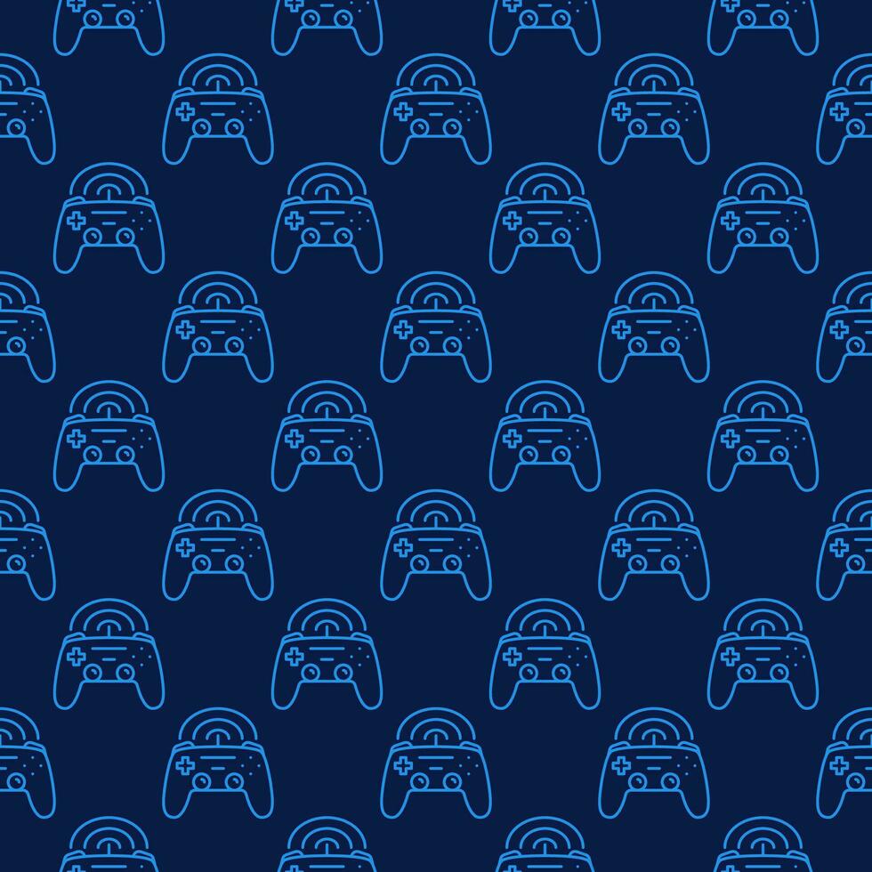 Wireless Videogame Controller vector Joypad blue linear seamless pattern