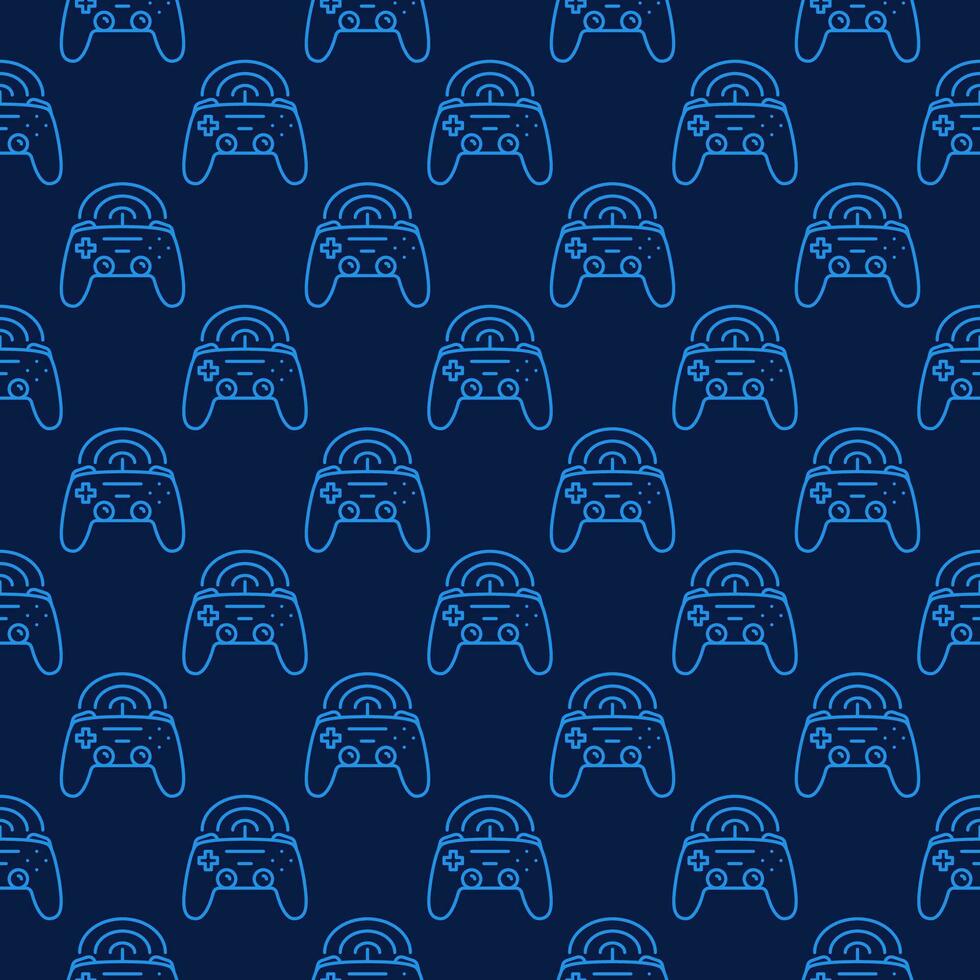 Wireless Videogame Controller vector Joypad blue linear seamless pattern