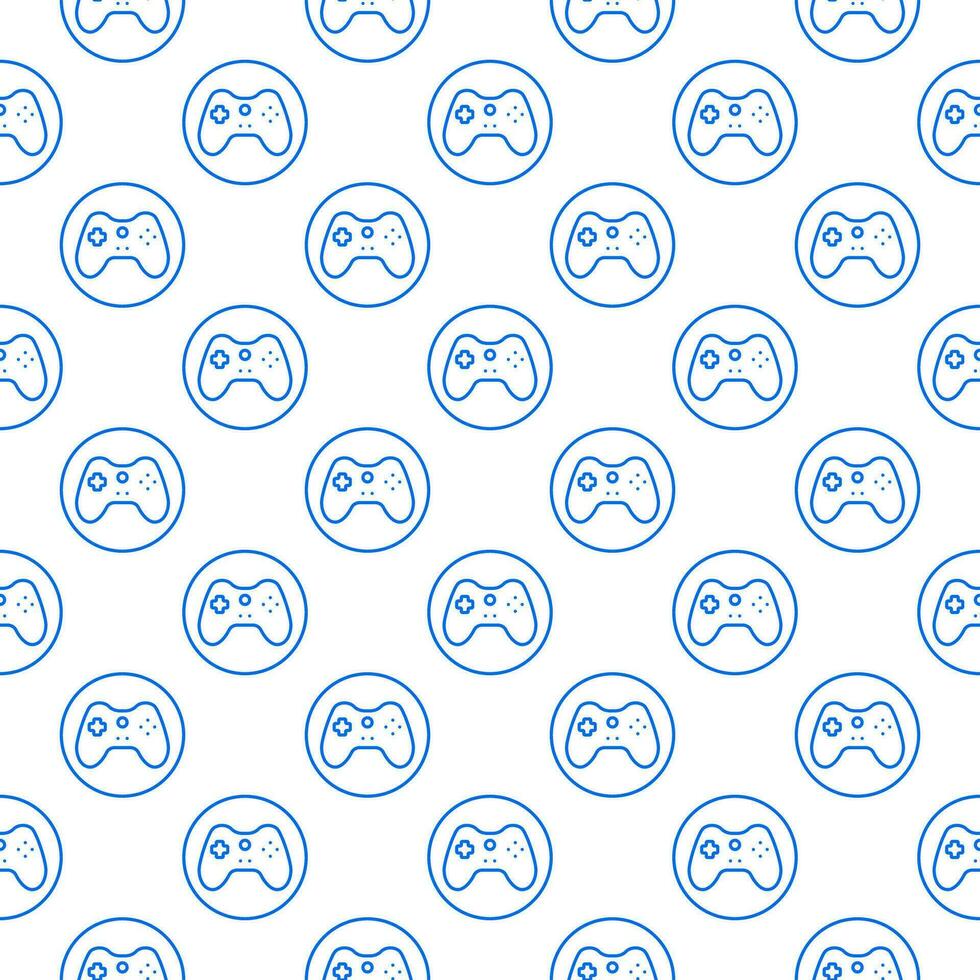 Game Controller inside Circle vector Gamepad seamless pattern in outline style