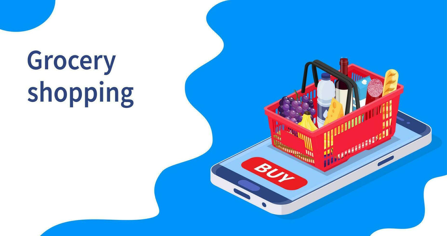 Grocery shopping online isometric concept. Can use for web banner, infographics. Vector illustration in flat style