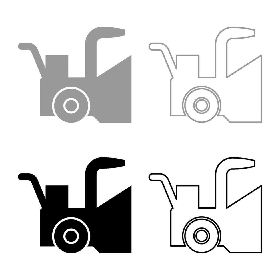 Snowblower snow clear machine snowplow truck plough clearing vehicle equipped seasons transport winter highway service equipment clean set icon grey black color vector illustration image solid fill