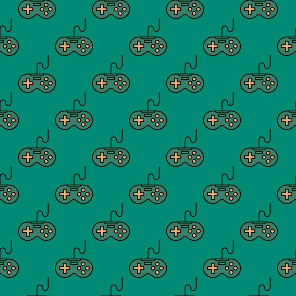 Wired Videogame Controller vector Gaming Device colored green seamless pattern