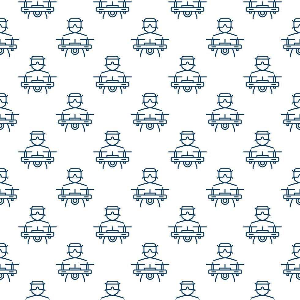 Man and FPV Drone vector concept linear seamless pattern