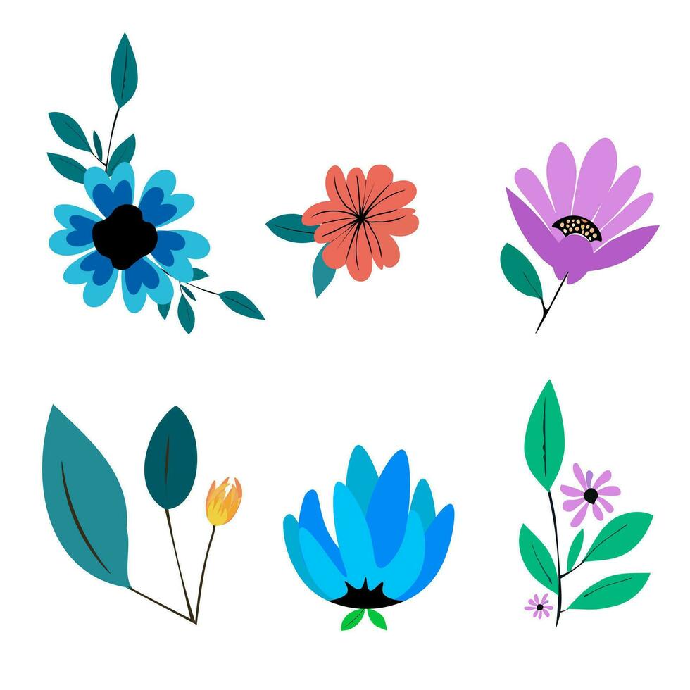 Set of floral elements for your design. Vector illustration in flat style.