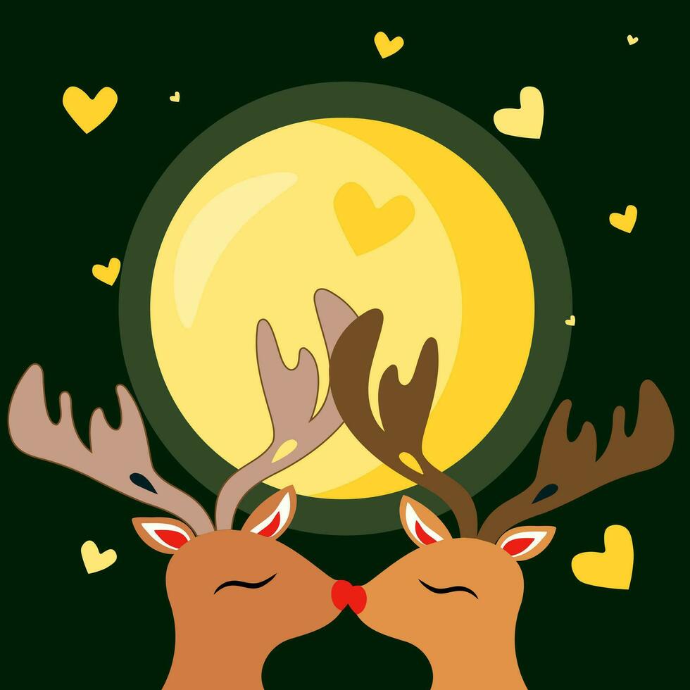 Cute Reindeer Couple with Heart Vector Illustration.