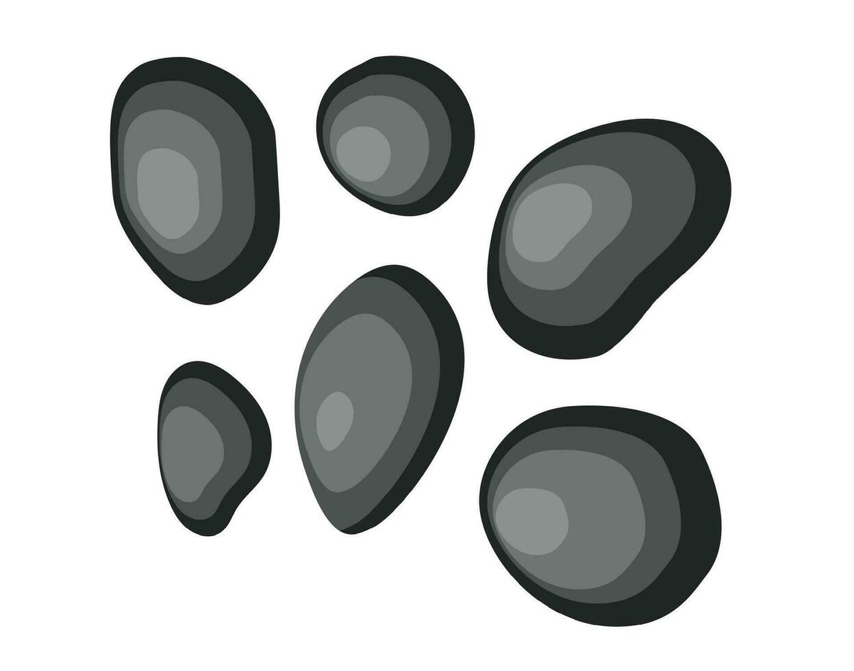 Set black basalt stones for massage, spa salon accessory. Vector illustration in flat style
