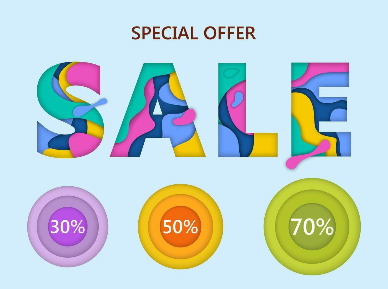 Sale design with abstract shapes . Vector illustration. Colorful template for business event. Paper cut