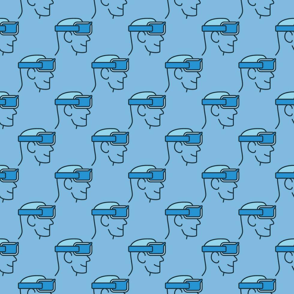 Head with FPV Drone Goggles vector concept blue seamless pattern