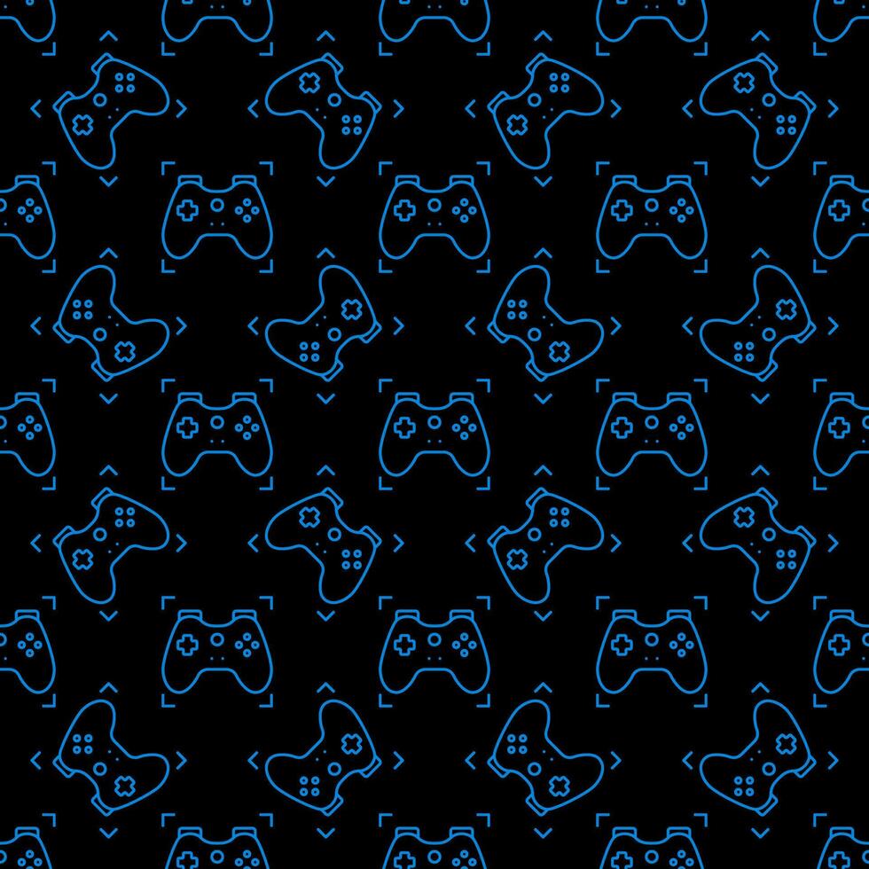 Game Controller for Gamer vector Gamepad dark seamless pattern in outline style