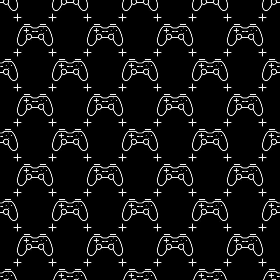 Wireless Video Game Controller vector Gamepad black seamless pattern in outline style