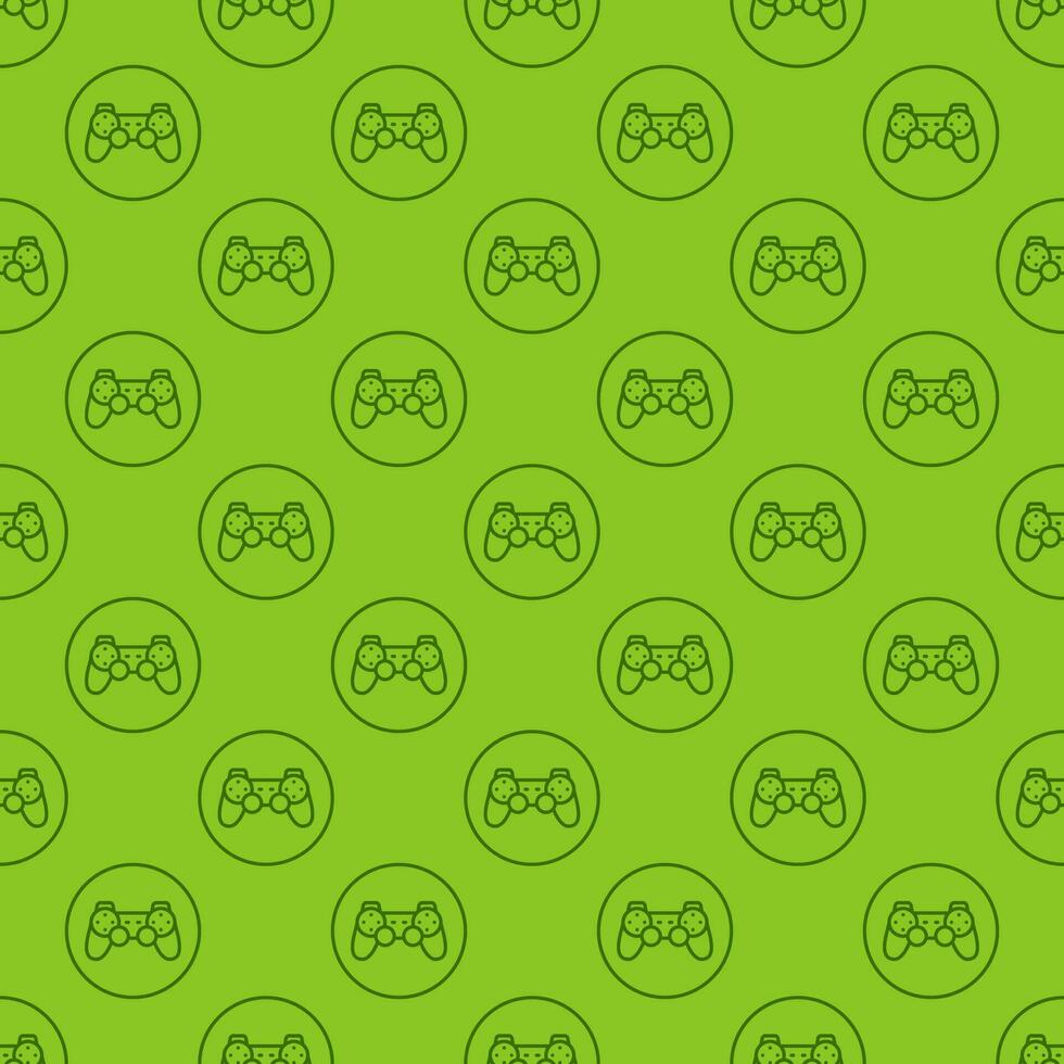 Video Game Controller in Circle vector Joypad linear green seamless pattern