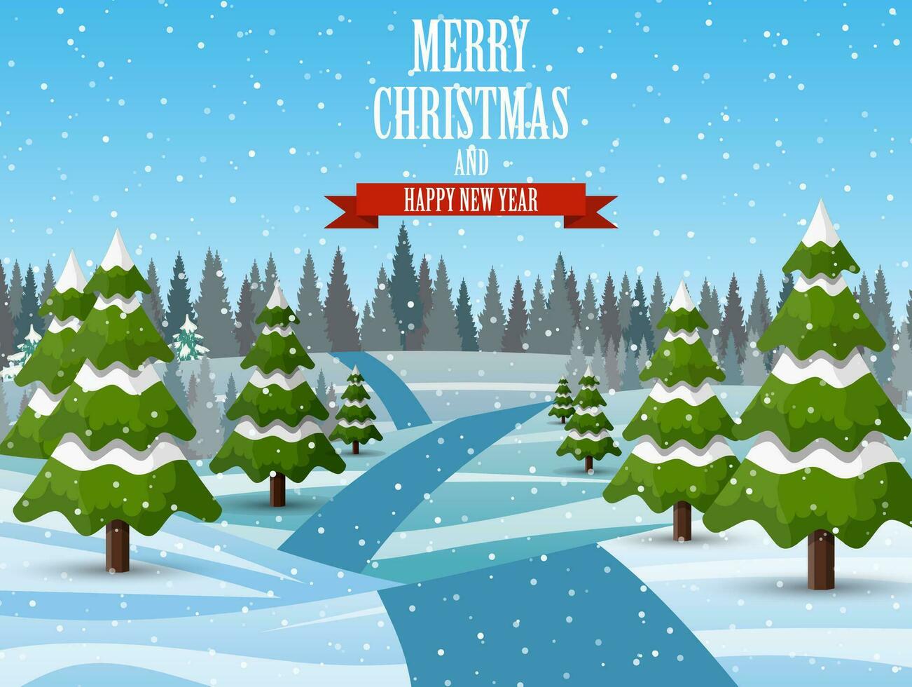 Christmas landscape background with snow and tree vector