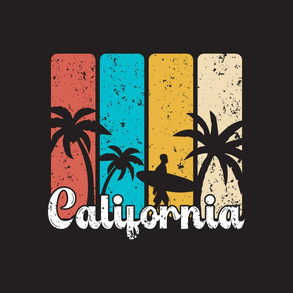 Surfing vintage retro t shirt design for apparel. California vintage tee vector