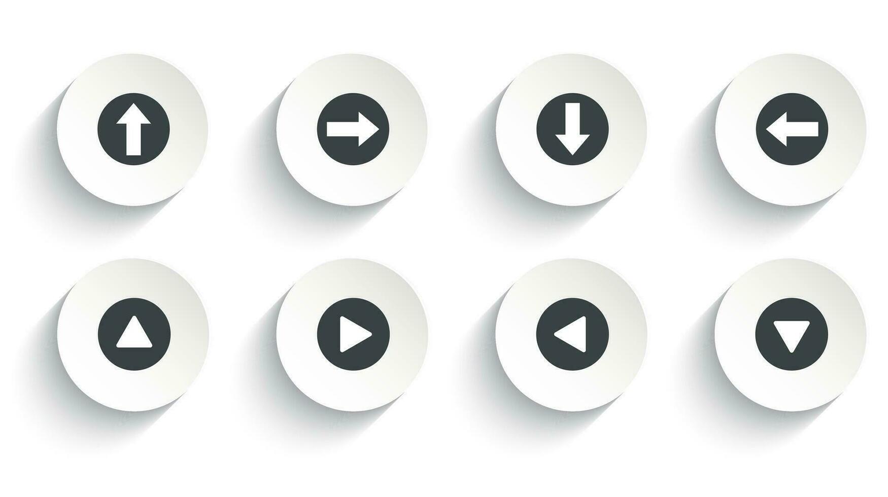 Set of collection arrow button vector icon with flat round button isolated on white background.