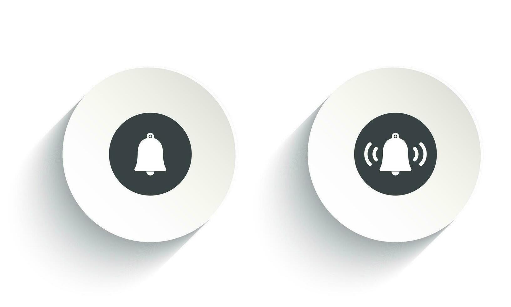 Notification icon for your web site design. Vector bell icon set with shadow on a round white button.