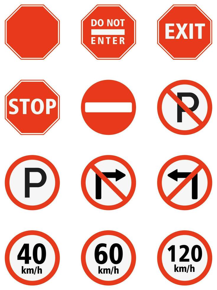 Traffic sign collection isolated on white background. vector