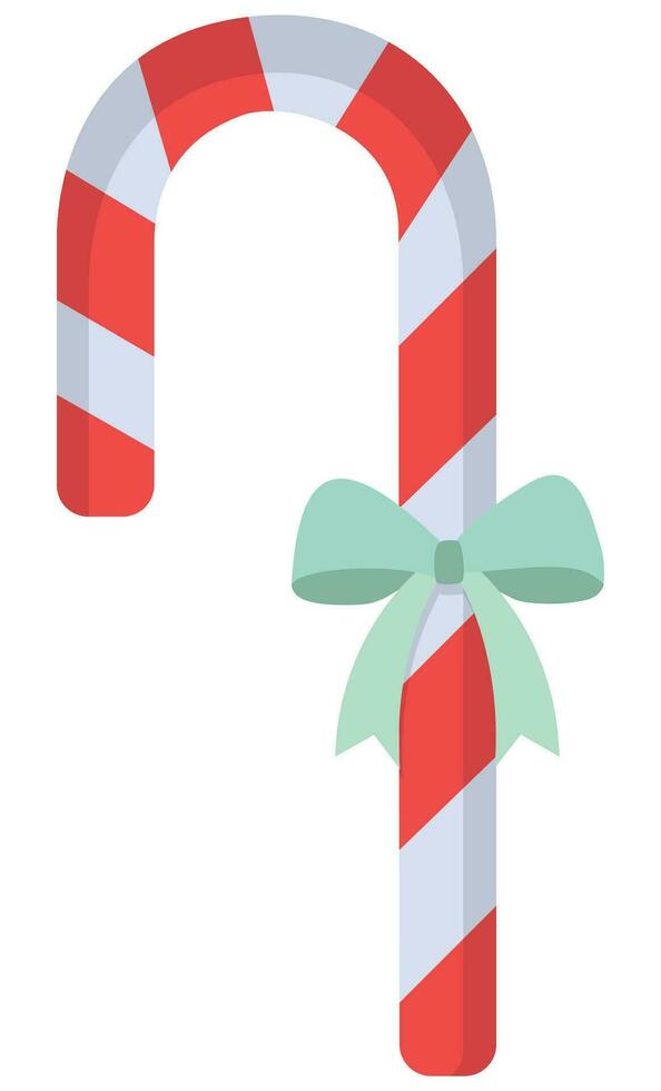Christmas candy cane with green bow isolated on white background. vector
