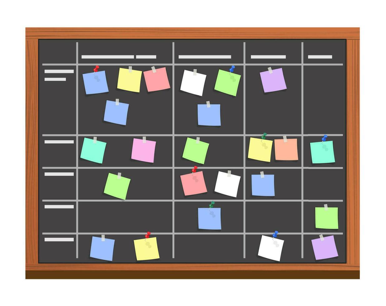 board full of tasks on sticky note cards. vector