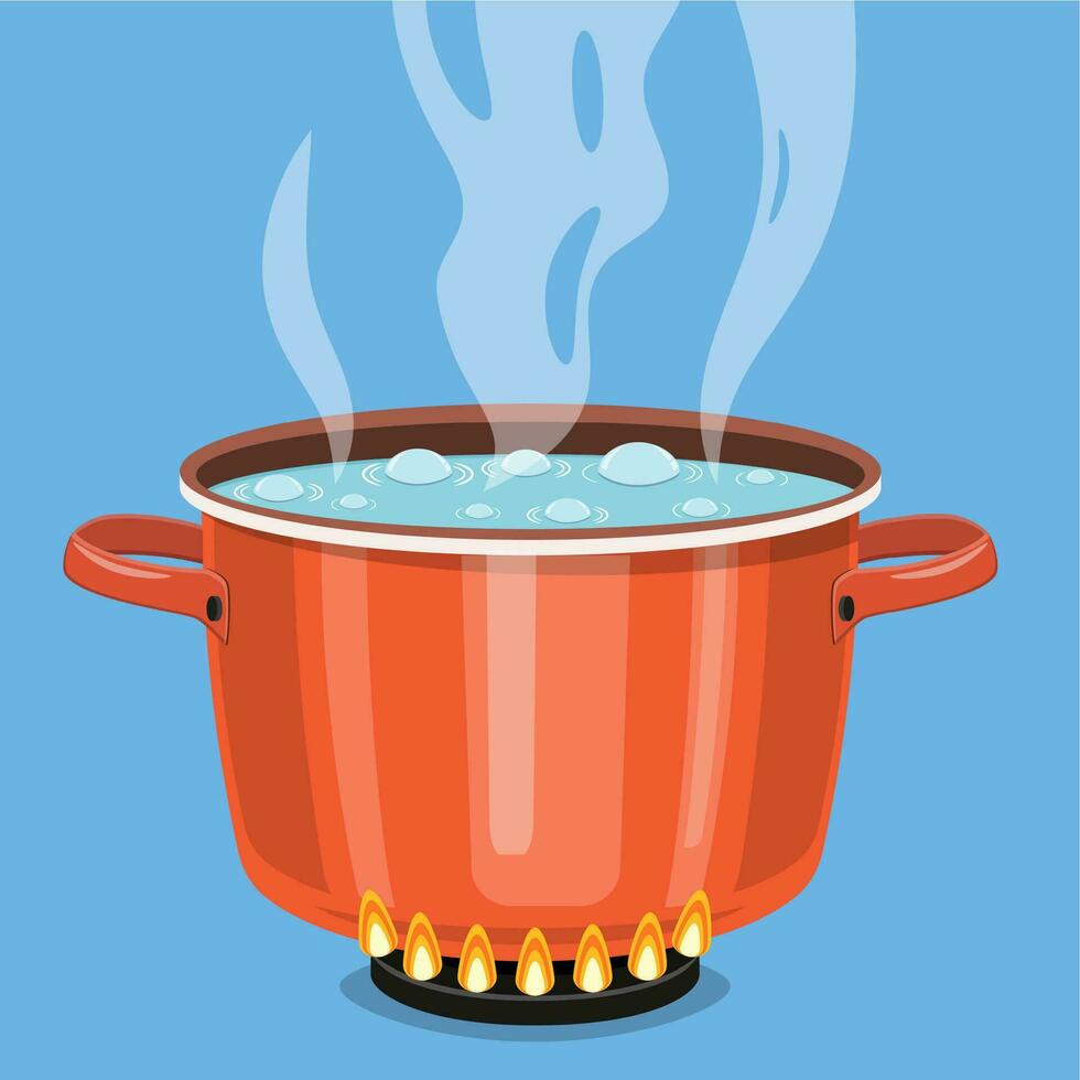 Boiling water in pan. vector